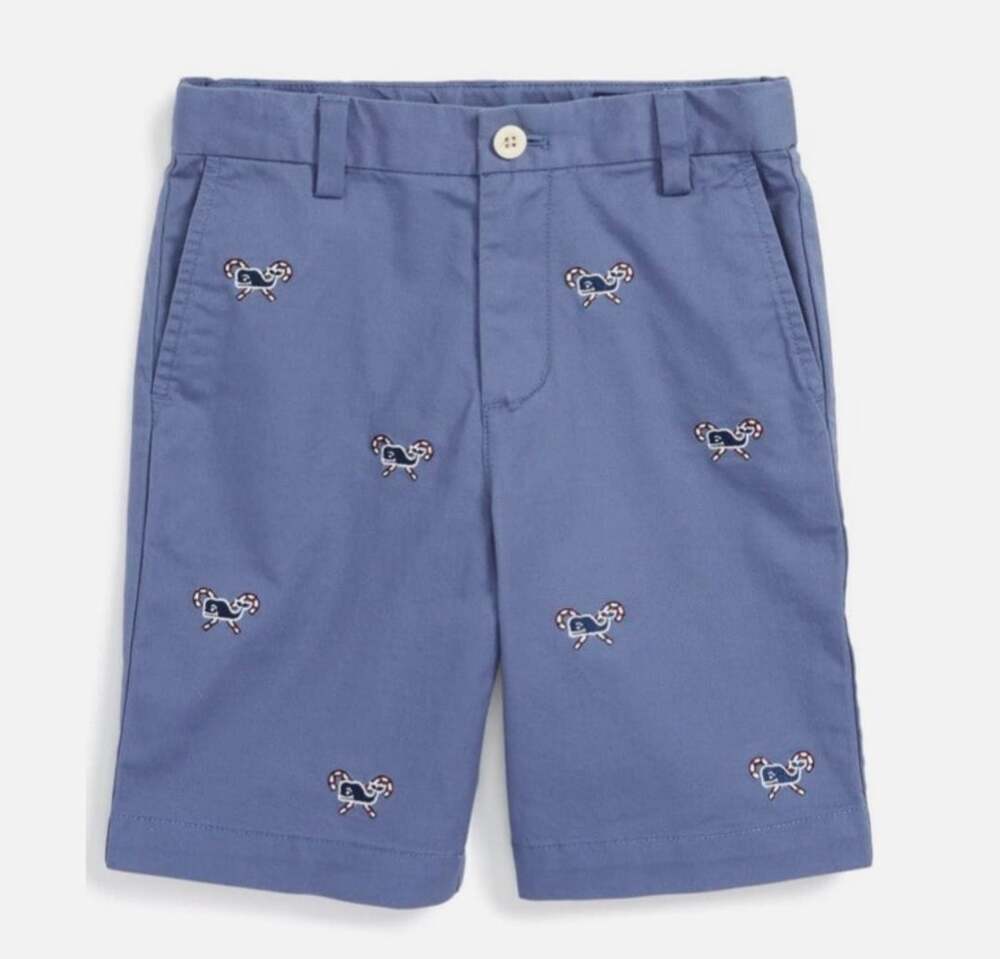 Vineyard Vines Men's 34 Blue Breaker Holiday Candy Cane Whale Shorts